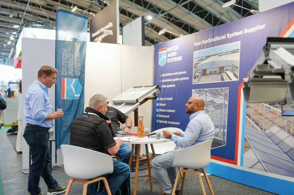 Dutch Agro Systems team at GreenTech Amsterdam 2026 exhibition, showcasing sustainable greenhouse technology solutions