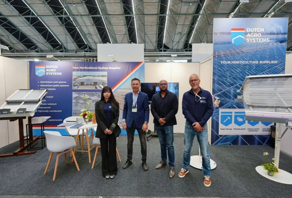 Dutch Agro Systems team at GreenTech Amsterdam 2026 exhibition, showcasing sustainable greenhouse technology solutions